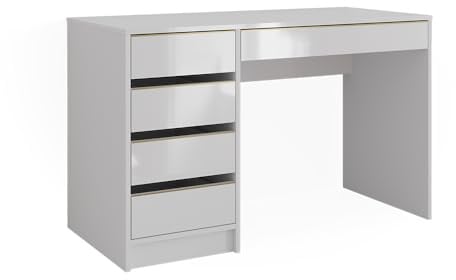 Vicco Schreibtisch Sherry, Weiß Hochglanz, 55 x 120 cm | mit Schubladen, geeignet als Arbeitsplatz für Homeoffice oder Studium
