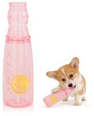 Andiker Dog Squeaky Toy, Bottle Shaped Rubber Dog Chew Toys with Squeaker and Tennis Ball, Treat Dispenser Interactive Dogs Toys for Small and Medium Dogs to Chew and Relieve Boredom (Pink)