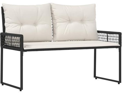 vidaXL Bank Outdoor mit Kissen Schwarz und Cremeweiß 118 x 55 x 82 cm, Stylische, langlebige Gartenmöbel, wetterfeste Gartenbank, Bequeme Terrassensitzgelegenheiten, rustikaler Dekor für den Garten