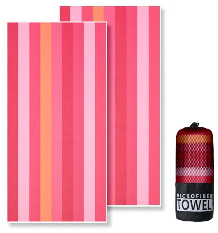Lorymachy Mikrofaser Strandtuch - 180x100 cm Strandtuch XXL, 250GSM Schnelltrocknendes Badetuch Strand, Hautverträglich Beach Towel für Strand, Ausgestattet mit Aufbewahrungstasche（Tiefrote Streifen
