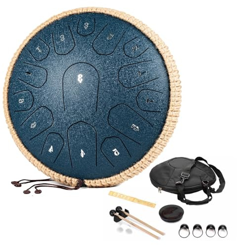Stahlhandtrommel - 14 Zoll 15 Töne Steel Tongue Drum Percussion Drum Instrument, Handpan-Instrument, Hand Pan Drums Schlägel Und Tragetasche, D-Dur(A)