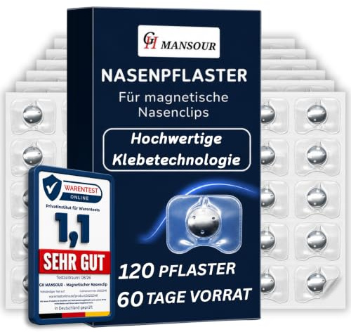 Premium Nasenpflaster Magnet Nachfüllset (120 Stück) (60 Tage Vorrat) Magnetische pflaster Starker Kleber Für freies Atmen besseren Schlaf & mehr Fokus Refill Pack