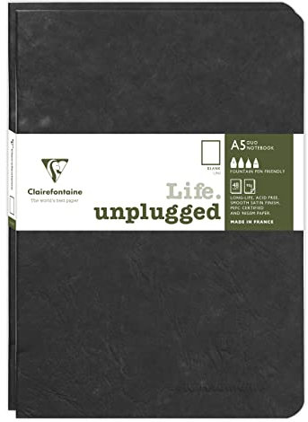 Clairefontaine 733181C - Age Bag DUO Set aus 2 Notizheften 14,8x21cm , geheftet, 48 Blatt 90g, blanko Schwarz, 1 Set