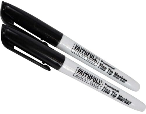 Faithfull Fibre Tip Marker Pens, Pack of 2 Black, Permanent Ink for Multiple Surfaces
