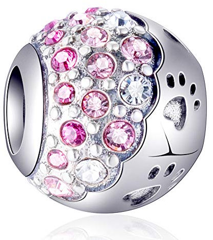 EMOSTAR Anhänger mit Pfotenabdruck, 925er Sterlingsilber, mit bunten Kristallen, für Geburtstag, Muttertag, Armbänder, Sterlingsilber mit Kristallen