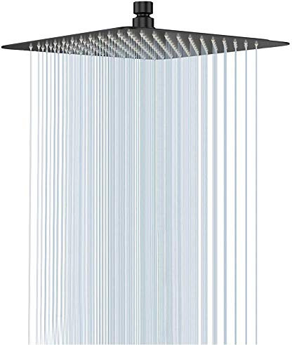 NearMoon Rain Shower Head, High Flow Stainless Steel Square Rainfall Shower, Waterfall Bath Shower Body Covering, Ceiling or Wall Mount (12 Inch, Matte Black)