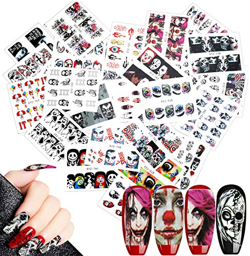 MWOOT 25 Blatt Halloween Nagel Sticker Abziehbilder, Nagelaufkleber für DIY Kunst Dekoration