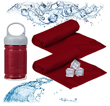 Relaxdays Unisex – Erwachsene Handtuc Kühlendes Handtuch, 2er Pack, Mikrofaser, Kühltücher Hals, Sport & Fitness, Kühlhandtuch, 90 x 30 cm, rot, 2 Stück
