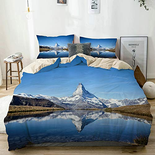 QINCO Bettwäsche-Set,Mikrofaser,Beige,Matterhorn, Zermatt, Schweiz,1 Bettbezug 135x200 + 2 Kopfkissenbezug