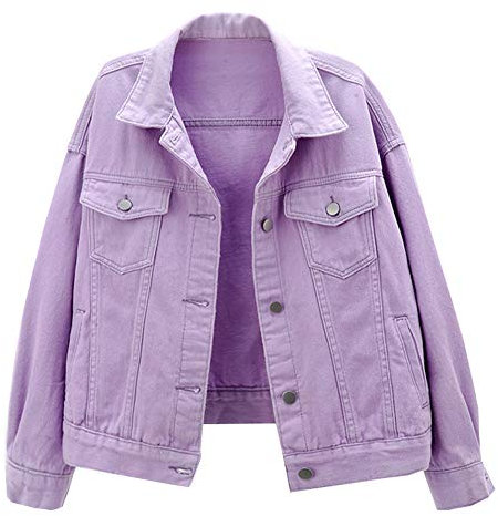 LifeShe Women's Basic Button Down Denim Jean Jacket Coat - Purple - Medium
