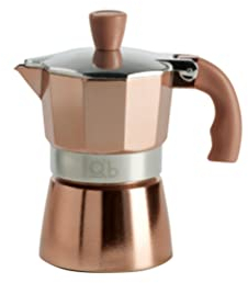 FLUO di Q.b. by MOPITA, Caffettiera 1 Tazza in Alluminio, Guranizione in Silicone, Manico Antiscottatura, Per Tutti i Piani Cottura, No Induzione, Colore Rose Gold