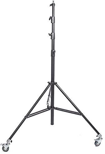 13ft 4M Heavy Duty Light Stand with Pulleys, Adjustable Metal Tripod Stand Air Cushioned, Photography Wheeled Stand for Photo Studio Monolight, Softbox, Reflector and Other Photographic Equipment