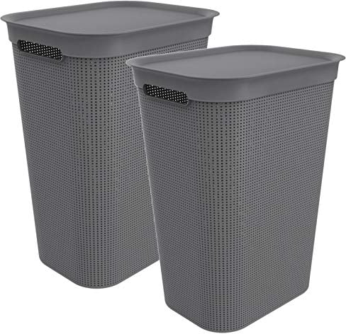 Rotho Brisen 2er-Set Wäschesammler 50l mit Deckel und 2 Griffen, Kunststoff, anthrazit