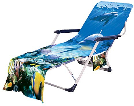 FANSU Schonbezug für Gartenliege Frottee Liegenauflage Garten Sonnenliege Handtuch mit 2 Taschen Stuhl Strandtuch für Schwimmbäder, Strände, Gartenhotels (Meeresboden,75x210cm)