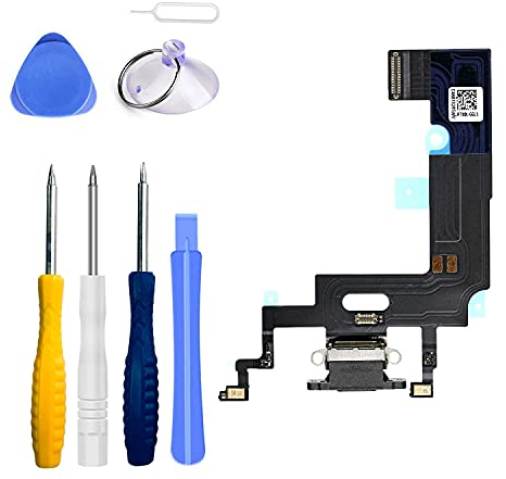 Connettore dock ricarica per iPhone XR 2018 A1984, A2105, A2106 ,A2107, A2108 Charger Port 6.1 Pollici Presa di Ricarica Cavo Flessibile con Audio Jack,Microfono,Antenna di Ricambio,cacciaviti-Nero