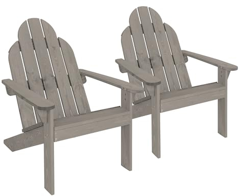 ECD Germany Adirondack-Stuhl 2er Set aus Tannenholz Massiv, 92,5x70x89 cm, Grau, Gartenstuhl mit Rückenlehne und Armlehnen, Ergonomischer Holzstuhl, Gartensessel, Relaxstuhl für Balkon, Garten, Strand