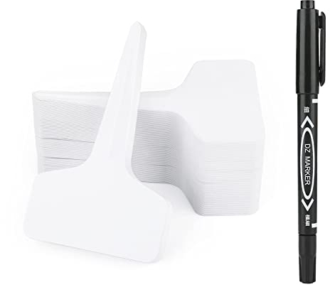 KINGLAKE 200 Pezzi Etichette Per Piante in plastica,T-Tipo Etichette per Piante Impermeabili, Etichette per Semi da Giardino Porta Una Penna,10 x 6 cm, Bianco