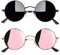 Joopin Rosa Sonnenbrille Damen Rund Polarisiert Retro Herren Sonnenbrille Runde Vintage Dunkle Schwarz 2 Pack (Voll Schwarz und Gold Rosa)