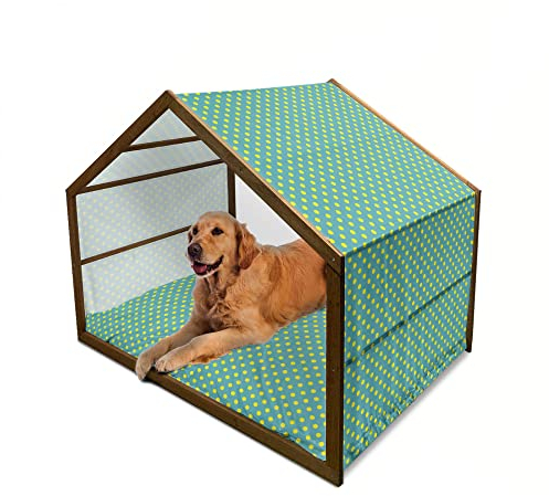 ABAKUHAUS Vogel Hundehütte aus Holz, Lustige Pelikan-Illustration, tragbare Hundehütte für drinnen und draußen mit Kissen und Abdeckung, 90 cm x 127 cm, Blasse Pfirsich-Kakao