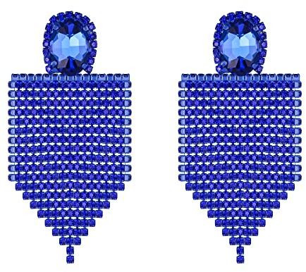EVER FAITH Quaste Ohrringe Strass Kristall Kostüm großes Lätzchen Tropfen Kronleuchter lange Ohrstecker für Damen Mädchen Blau
