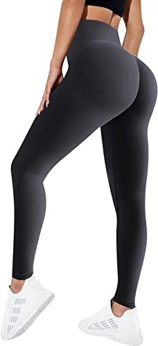 Vertvie Scrunch Butt Sport Leggings Damen High Waist Boom Booty Fitnesshose Blickdicht Po Push Up Sporthose Slim Fit Nahtlos Yogahose Seamless Laufhose mit Bauchkontrolle (Schwarz, M)
