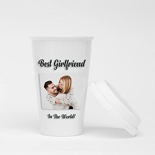 Personalised Ceramic Travel Mug | Add Your Own Photo and Text | Secure Lid for Spill-Free Commuting - Customised Mug to Keep Your Coffee Hot in Porcelain Travel Mug with Lid