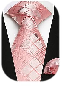 Enlision Cravate Homme Rosa Blanc Carreaux Cravate 8.5CM Soie Cravates pour Hommes et Pochette Ensemble pour Mariage Fête Affaires