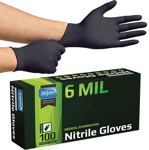 Inspire Black Nitrile Gloves HEAVY DUTY 6 Mil Chemical Resistant Medical Cooking Cleaning Disposable Glove