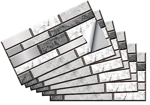 Grauer Marmor Fliesenaufkleber Fliesenfolie Wasserdicht Ölfest Stickerfliesen Deko Selbstklebende Wandfliese für Küche Badezimmer Wohnzimmer, 36 Stück