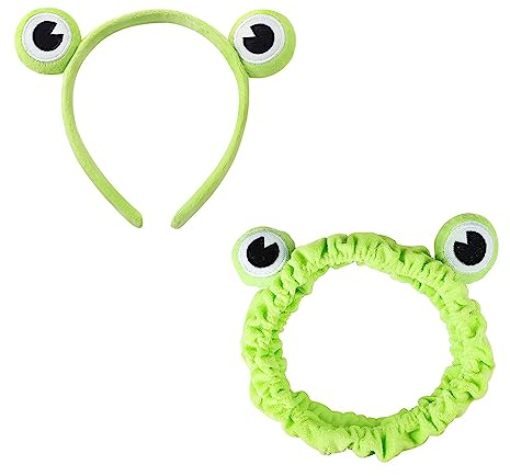 2 Stück Süßes Frosch-Stirnband, Schmink Haarband, Elastische Korallen Fleece Haarbänder, für Gesicht Waschen, Make-up, Dusche,Spa, Yoga