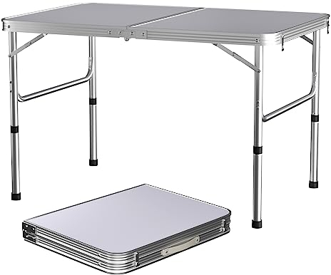 60x90CM Zusammenklappbarer Tisch Rechteckig Leichter Kommerzieller Klapptisch mit Einstellbarer Höhe von 37-67CM, Aluminium Kleiner Klapptisch Camping, Weiß