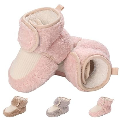 Stivaletti Invernali per Neonato, Inverno Caldo Bambini Stivali da Neve Fondo Morbido Antiscivolo Cotone Piatto Pelliccia Calzino Bootie Regolabile Scarpe Primi Passi Bambina 0-6 Mesi H Rosa
