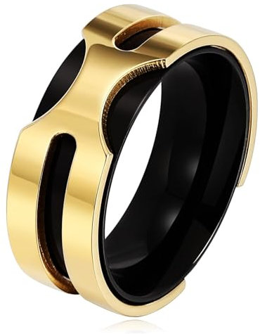 ANAZOZ Schwarzer Ring Herren, Edelstahlringe Herren Personalisierte Ringe Breit 8mm größe 60 (19.1) Damen Ringe Bicolor