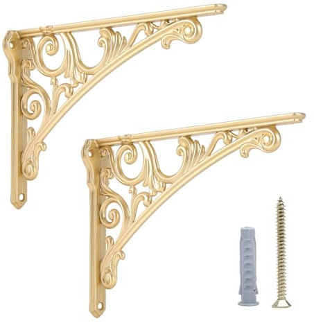 HARPOON 20,3 cm Regalhalterungen, 2 Stück, robuste Wandhalterung, Barock, Küche, dekoratives Regal, gebürstetes Gold