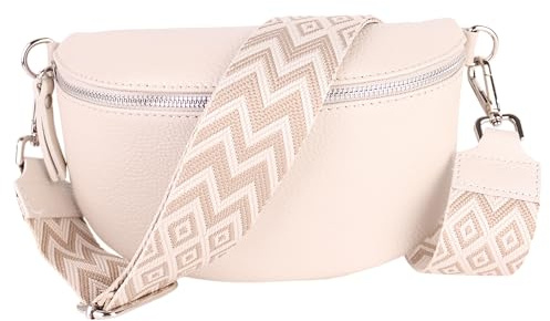 MIRROSI® Bauchtasche Damen, Echtleder, Made in Italy, Umhängetasche, Brusttasche, Crossbody Bag (1 Tasche & 2 Gurte) (Beige (Bohe Beige Taupe), Kleine Tasche (22x13x6cm))