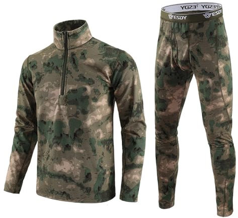 KONG JIMFAN Herren Thermounterwäsche Set Basketball Hose Herren Snowboard Unterwäsche Herren The Outfit Ski Oberteil Herren Unterhosen Männer Lang Thermo Langarmshirt Fleece(Grün,M)