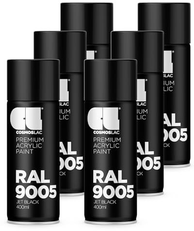 COSMOS LAC Sprühlack Sprühdose - 400ml - Sprühfarbe für den DIY-Bereich, geeignet für alle Oberflächen - Lackspray (6, RAL 9005 - schwarz glänzend)
