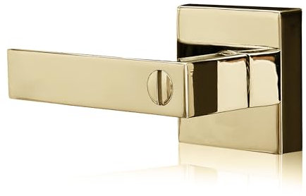 XFORT Quad Privacy Knob Set Polished Brass, Door Knob with Lock for Internal Wooden Bathroom Doors, Complete Set with Tubular Latch