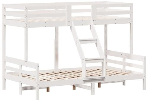 vidaXL Etagenbett, Hochbett mit Leitplanken, Stockbett für Schlafzimmer, Bett Holzbett Einzelbett, Weiß 90x200/120x200cm Massivholz Kiefer