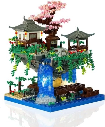 DYOUen Peach Blossom Lake Tree Micro Building Set Chinese Architecture Peach Blossom Pond Kits Floating Architecture Model Kit for Adults Kids Age 14+ (3320PCS) (style 2)