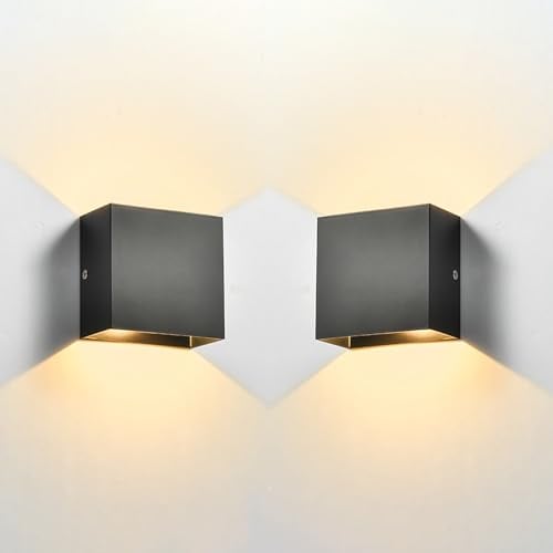 Forhome 2 Stücke LED Wandleuchten Innen, 10x10x5cm Up an Down Wandlampe, LED Modern Aluminium Wandlampe Leuchten,LED Wandlampe für Wohnzimmer, Balkon, Schlafzimmer, Flur, Treppenhaus