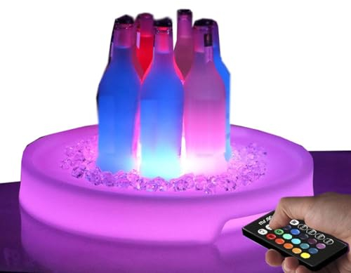 Led Light Up Serving Tray, 16 Colorful Drink Red Wine Bar Tray, Round Shape Rechargeable Waterproof Plastic LED Snacks Tray, Remote Control, Fruit Champagne Tray for Night Party Nightclubs KTV