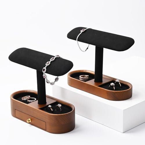 Papten Uhrenständer Holz, Armbandständer Uhrenhalter Schmuck Ständer mit Ringe Ohrringe Organizer mit Schubladen Schmuck Display (Dunkelgrau)