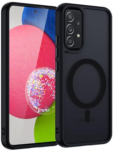 Cover Magnetica per Samsung Galaxy A53 5G, Custodia Traslucida Opaca Posteriore Hard PC con Bumper Silicone TPU Ultra Sottile Antiurto Protettiva Caso, Nero
