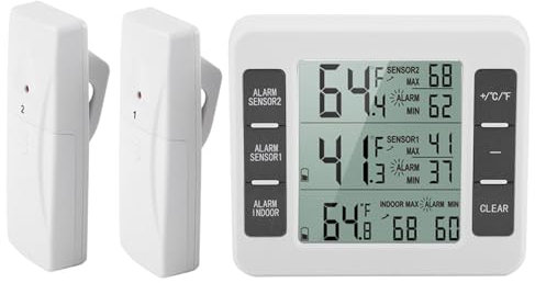 Digital Audible Alarm Refrigerator With 2Pcs Sensor Min/ Display, Freezer Thermomer With Alarm Indoor/Outdoor Audible Alarm, Rmometro Frigorifero With 2Pcs Sensor Min/ Display, Indoor/Outdoor Audible