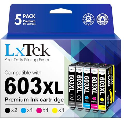 LxTek 603XL 603 XL Kompatibel für Epson 603 für XP-2100 XP-3100 XP-4100 XP-2105 XP-3105 XP-4155 XP-4105 WF-2830 WF-2835 WF-2850 WF-2810 (5er-Pack)