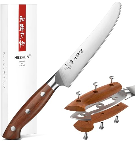 HEZHEN Käsemesser German DIN 1.4116 Stahl, Gezahnte Klinge Weich Hart Käseschneider Butter, Werkzeug für Aufstrich,Holzgriff aus Redwood