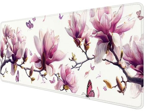 Butterfly Mouse Pad 47.2 x 23.6inch, Extended Mouse Mat Large Non-Slip Desk Pad, Gaming Mouse Pad for Home Office Work, Magnolia Mouse Pad Large with Soft Smooth Surface, XXL Mouse Pad for Office X-3