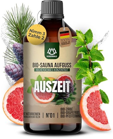 NORDHOLZ® Saunaaufguss BIO [NATURREINE ÄTHERISCHE BIO-ÖLE] Sauna Aufgussmittel #1 250ml - Sauna Aufguss Zubehör