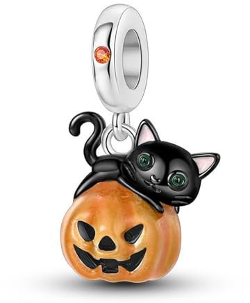 BIZK Katze Kürbis Charm Anhänger für Armband 925 Sterling Silber Charm Bead Pendant für Europäische Armbänder und Halsketten